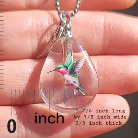 Hummingbird Bottle Pendant Keepsake Necklace Sterling Silver Chain - Picture 7 of 11